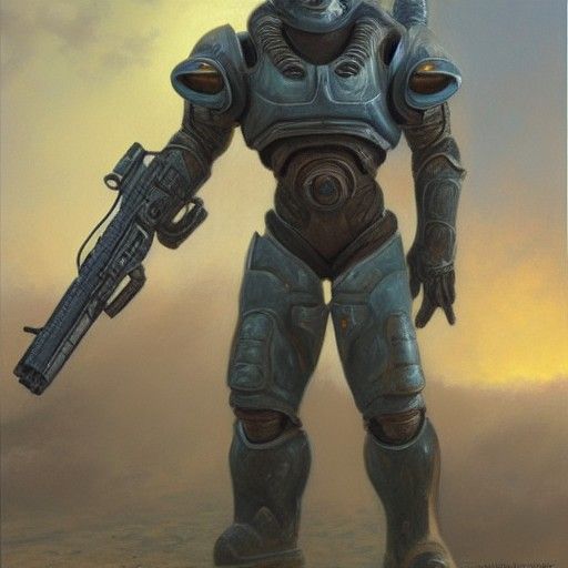 Alien Warrior in Power Armor, Oil Painting