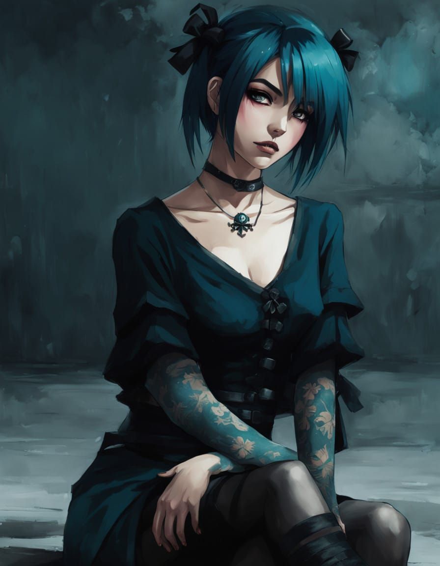 Anime Girl in Moody Punk-Inspired Setting