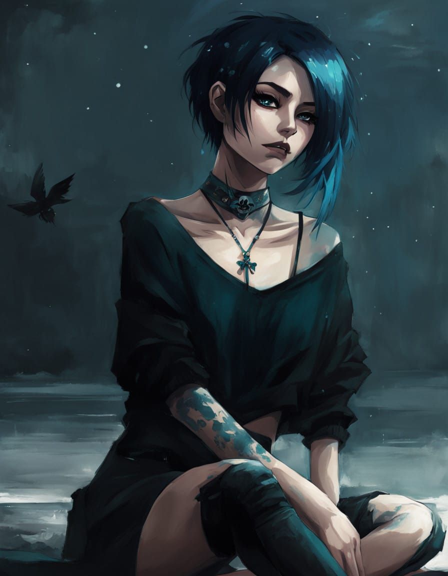 Ethereal Punk Goddess in Contemplative Repose