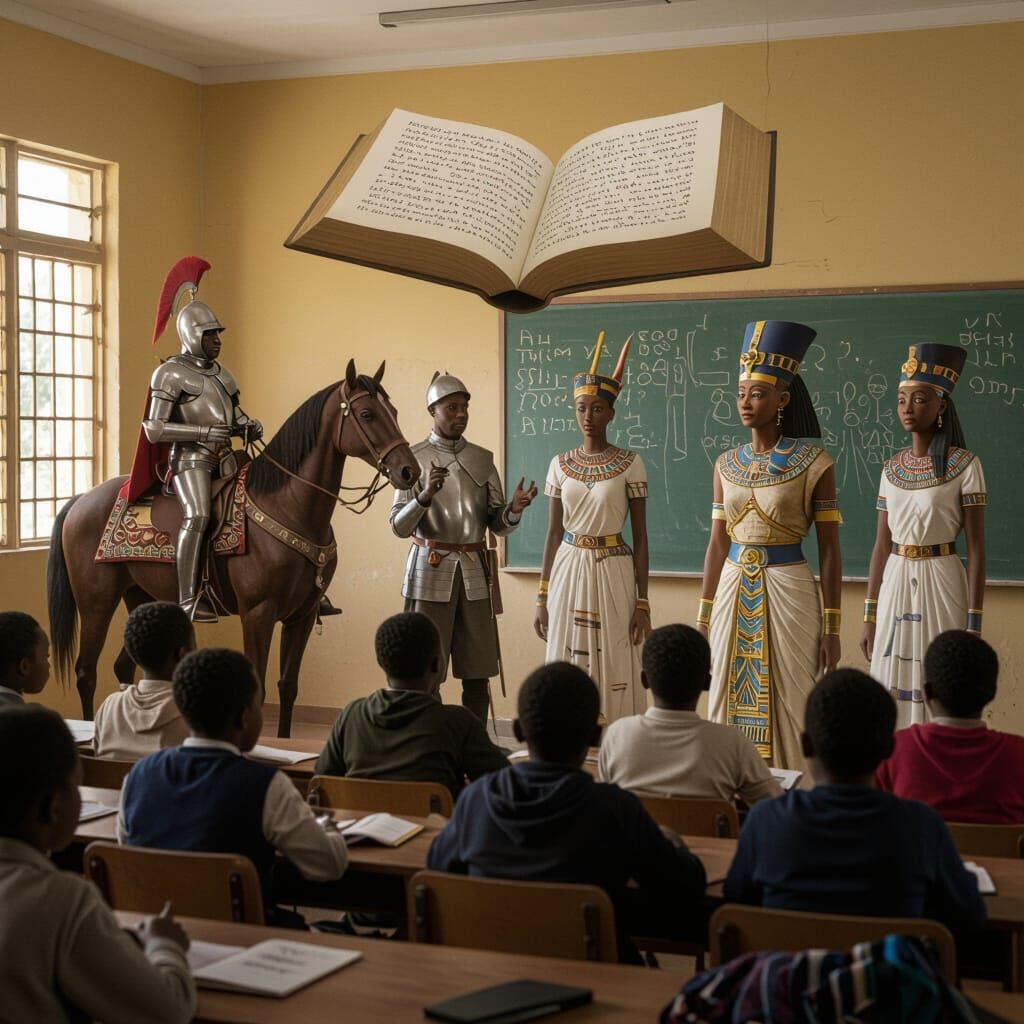 African Classroom Learning History with Living Figures