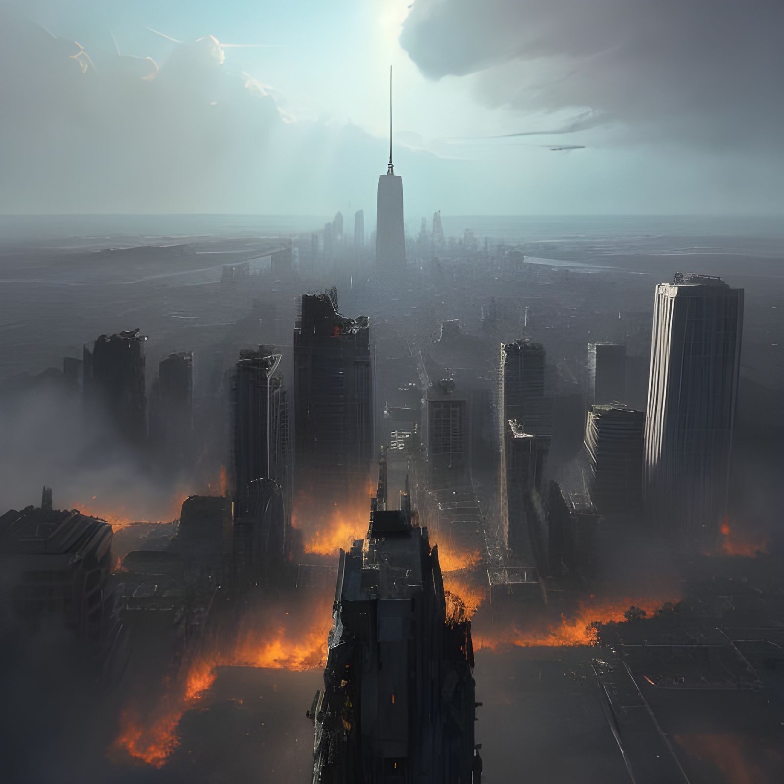 Apocalyptic City Destruction in Hyperrealistic Style