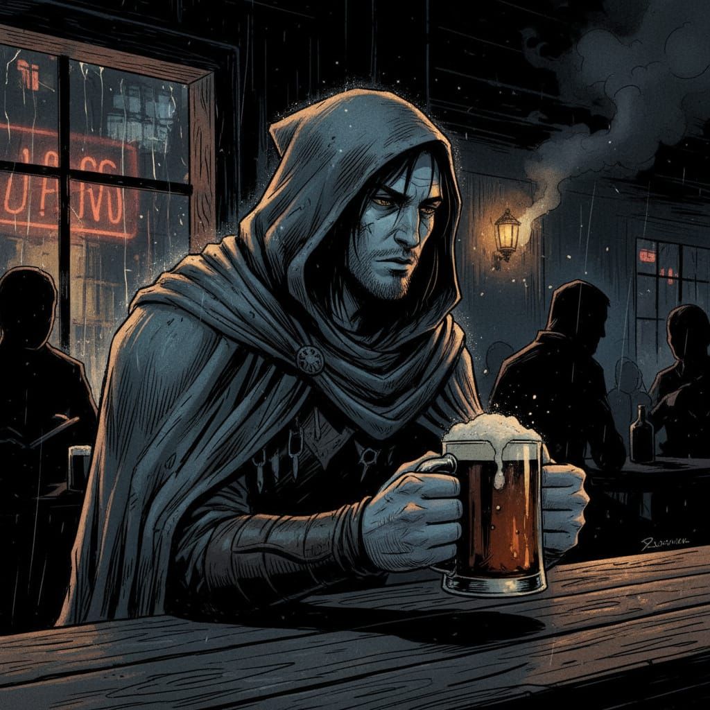 Mysterious Drow Warlock in Noir Bar Scene
