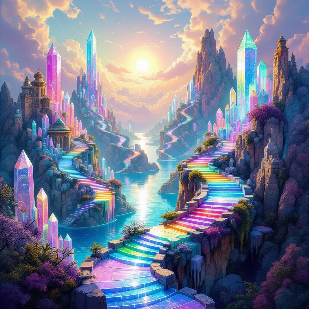 Psychedelic Crystal Village Between Islands