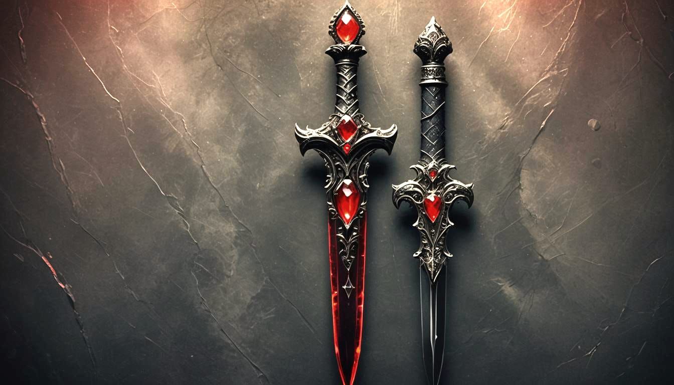 Glowing Red Dagger with Ruby Heart