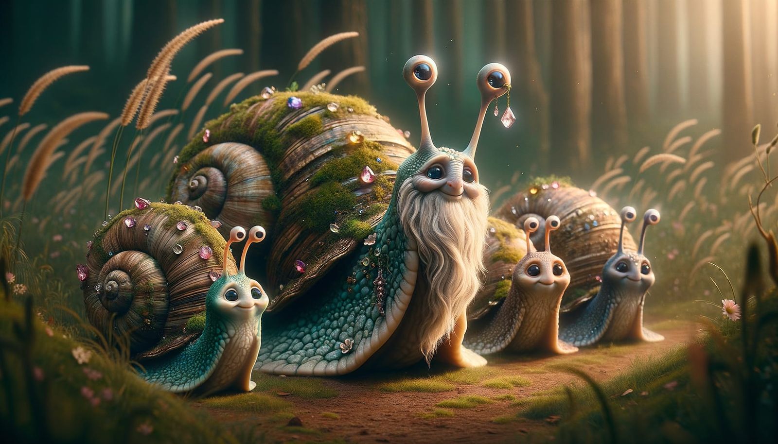 Whimsical Eldersnails in Tranquil Fairycore Clearing
