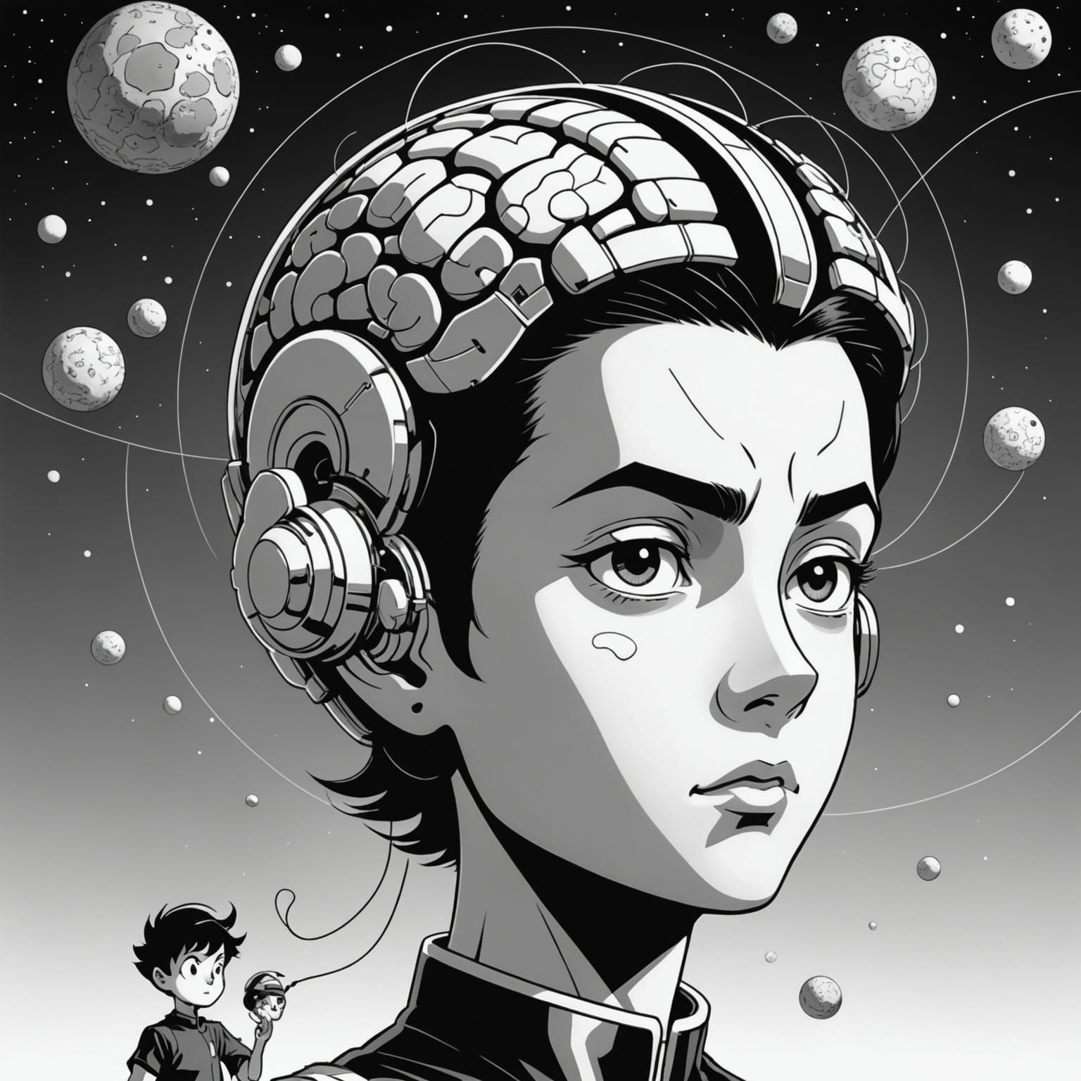 Astroboy-Inspired Futuristic Brain in High Contrast