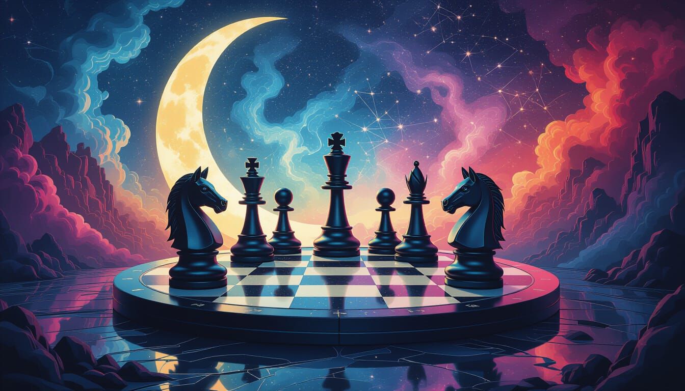 Kemonomimi Chess on Crescent Moon in Nebula
