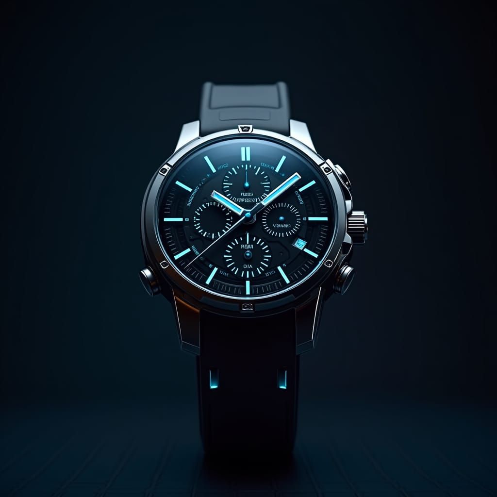 Futuristic Android Wristwatch with Glowing Circuits