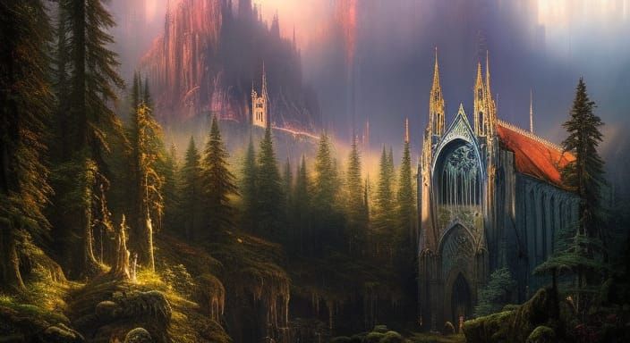 Sun-Drenched Gothic Church in Deep Ravine