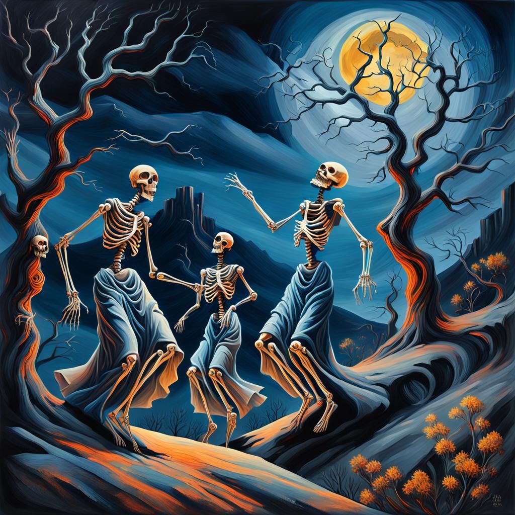 Dance Macabre: Ghostly Figures in Expressionist Oil Painting