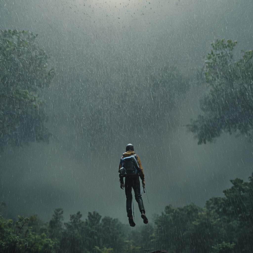 Rainfall in Low Gravity: Cinematic Film Still