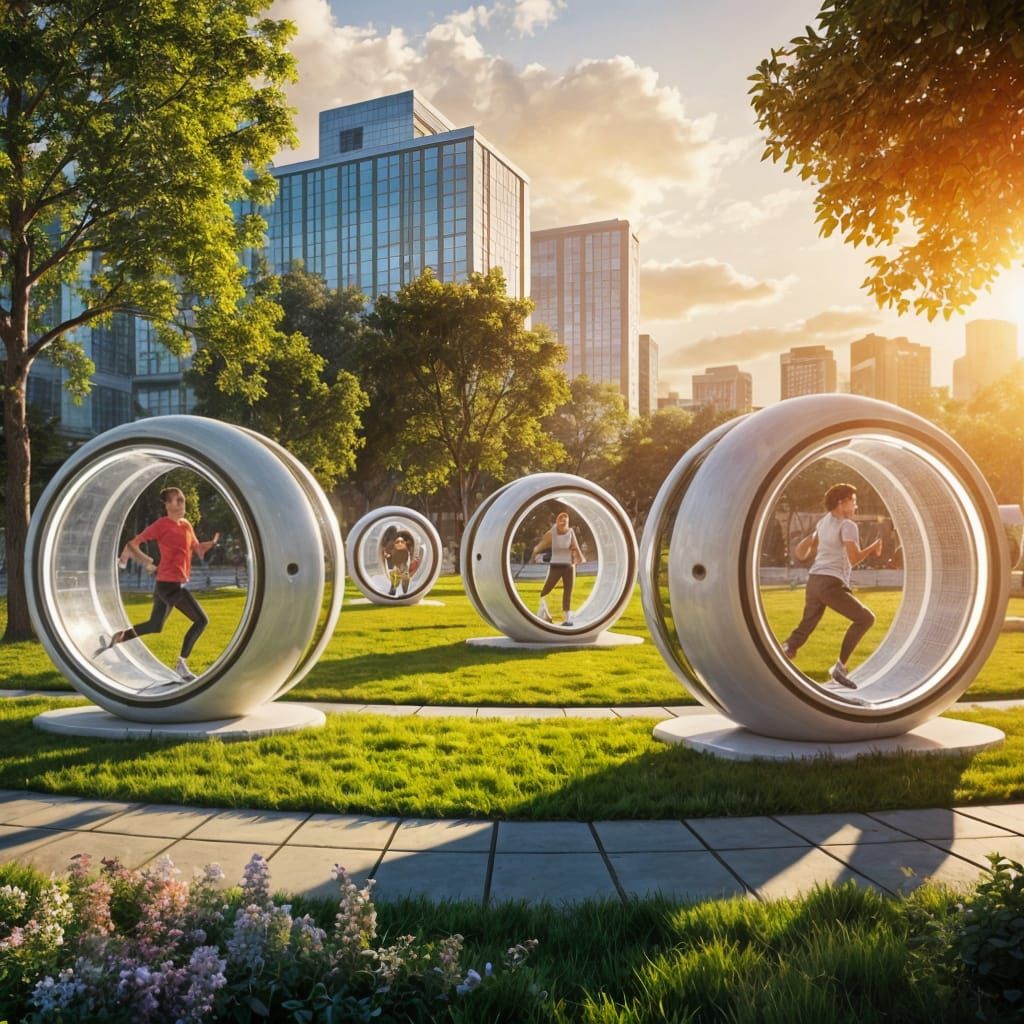 Sustainable Urban Oasis with Solar-Powered Jogging Wheels