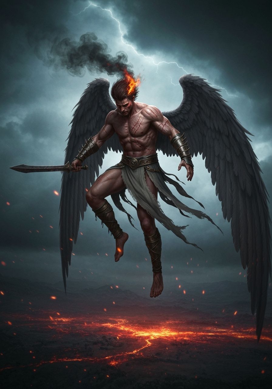 Fallen Angel Descends in Dark Surrealism