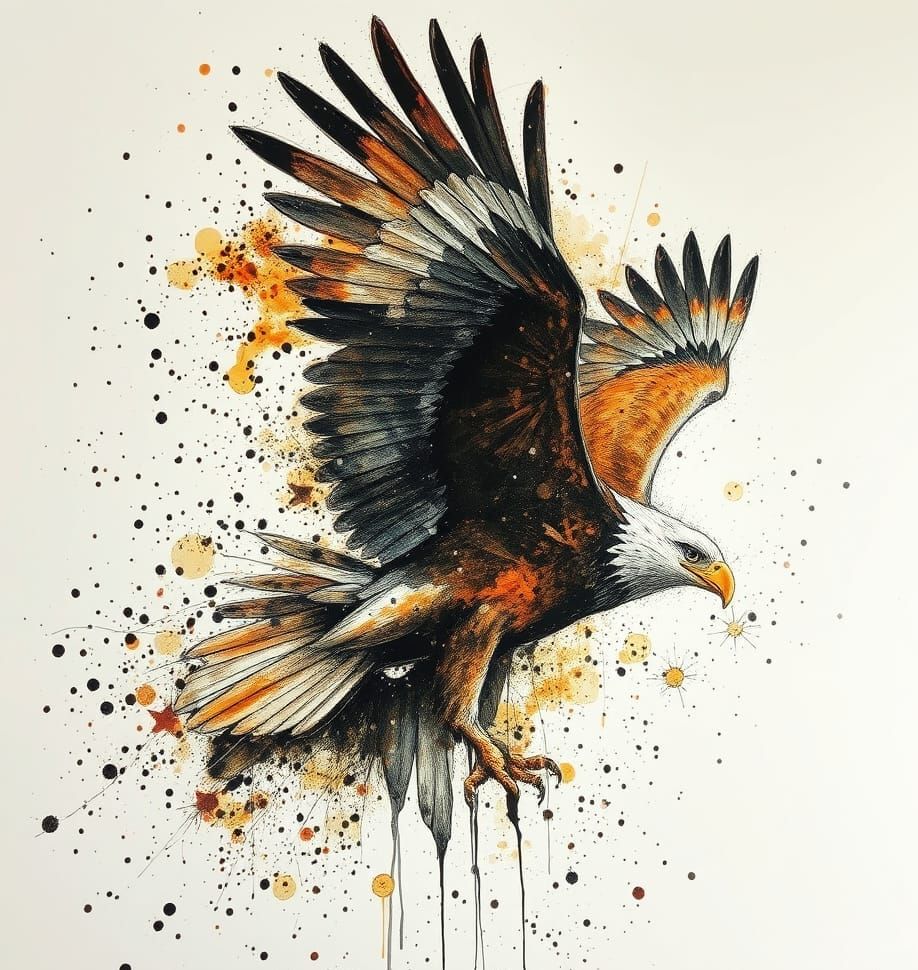 Ethereal Eagle Ink Splash Art