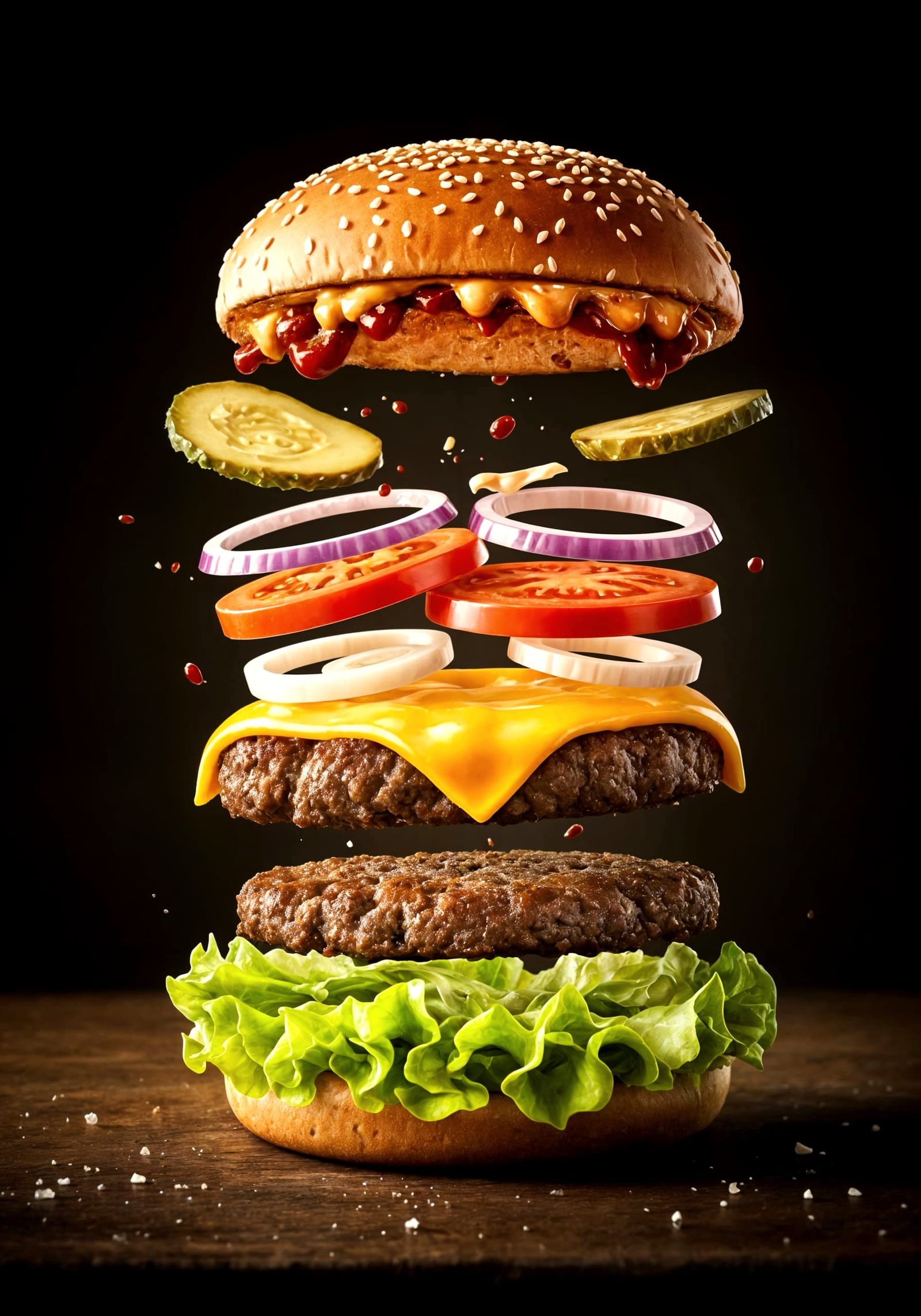 Deconstructed Cheeseburger Advertisement: Exploded View