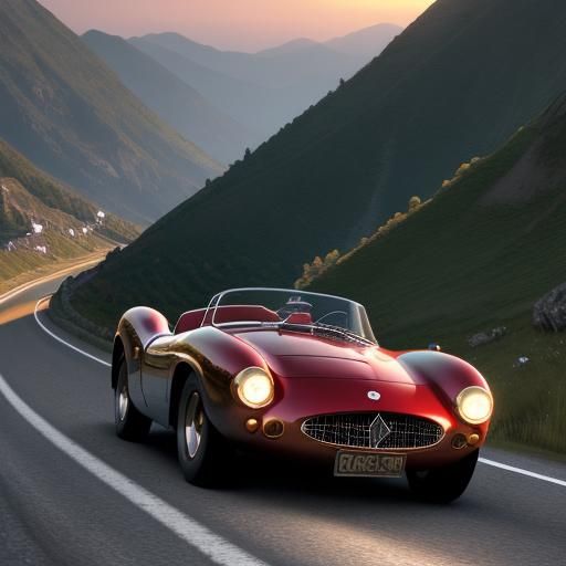 Vintage Red Barchetta Sunset Drive: 3D Rendered Scene
