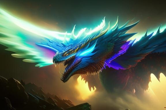 Blue and Purple Fire Dragon Concept Art