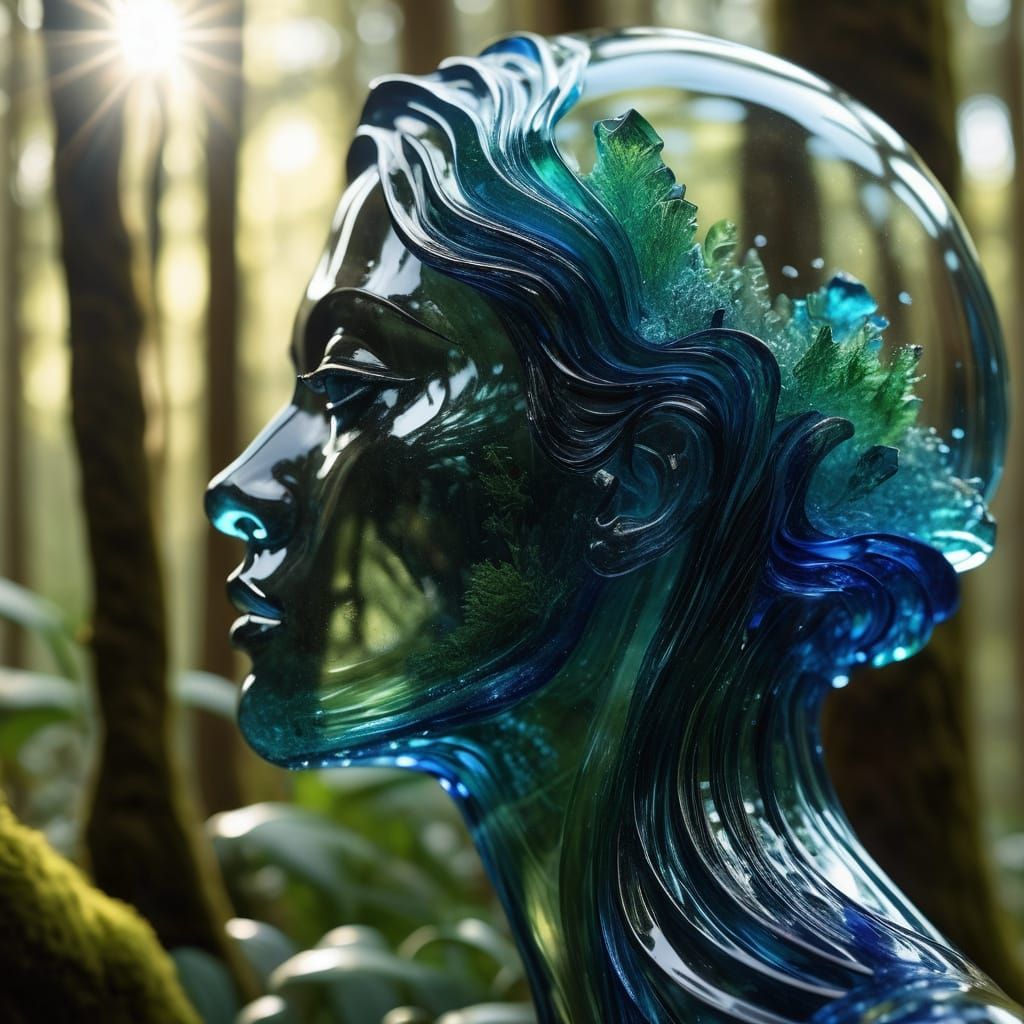 Crystal Woman in Sunlit Forest