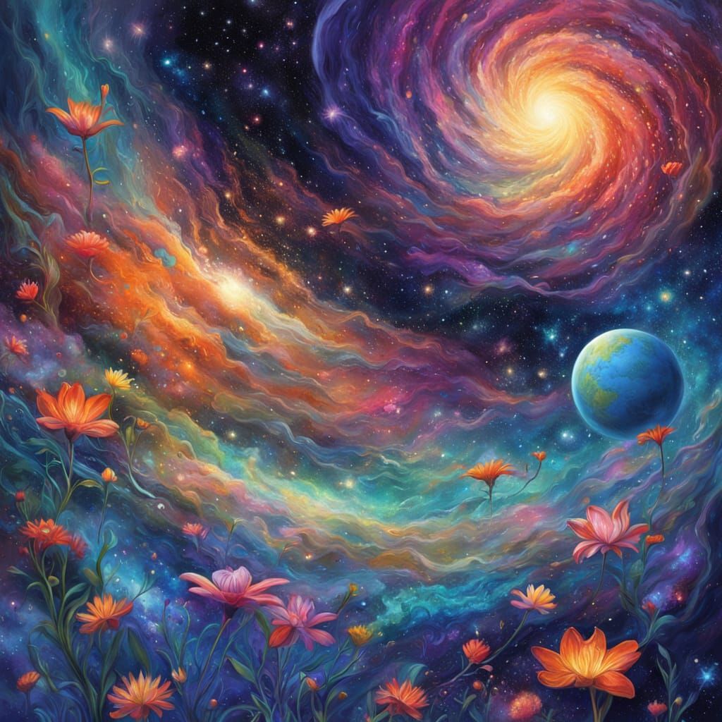 Cosmic Dream Digital Painting of Lily Flowers