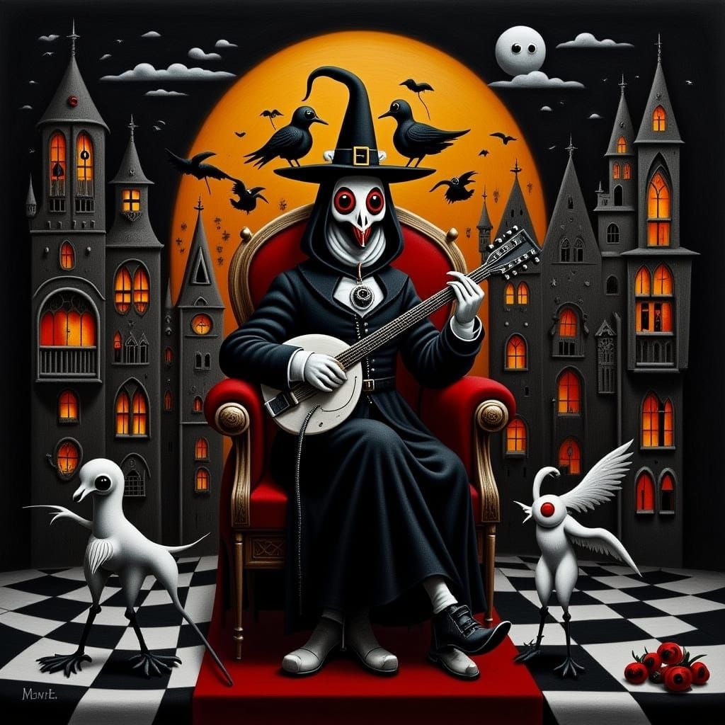 Elegant Cryptid Ogre Plays Harlequin Mandolin in Apocalyptic...