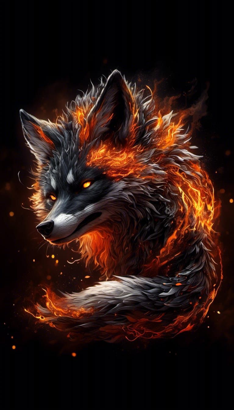 <lora:Fantasia:1.0> <lora:NC Hyperreal:1.0> Image of a night black furred fox with (white tipped tail and ears) wreathed...