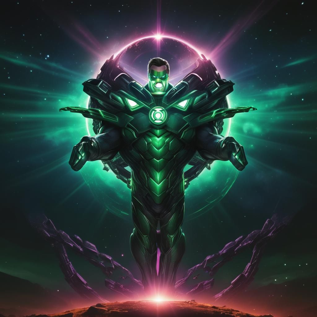 Green Lantern Heroic Pose in Digital Comic Art
