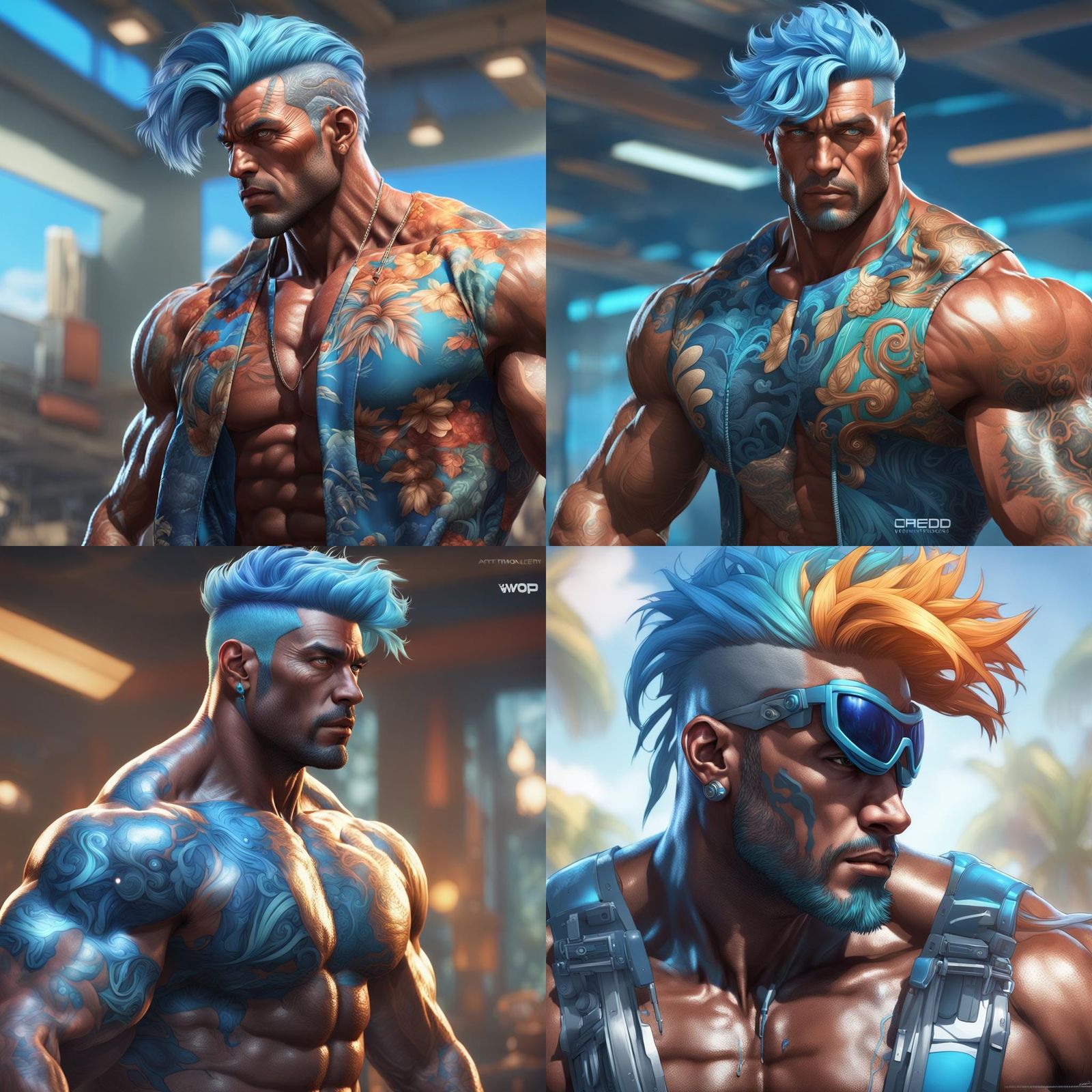 Cyborg Bodybuilder with Pompadour, Hyperdetailed Portrait