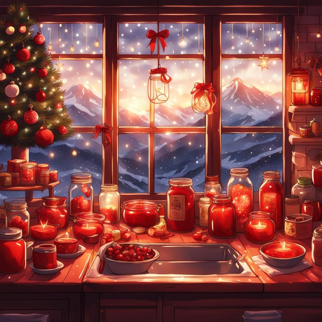 Cozy Christmas Kitchen in Anime Style