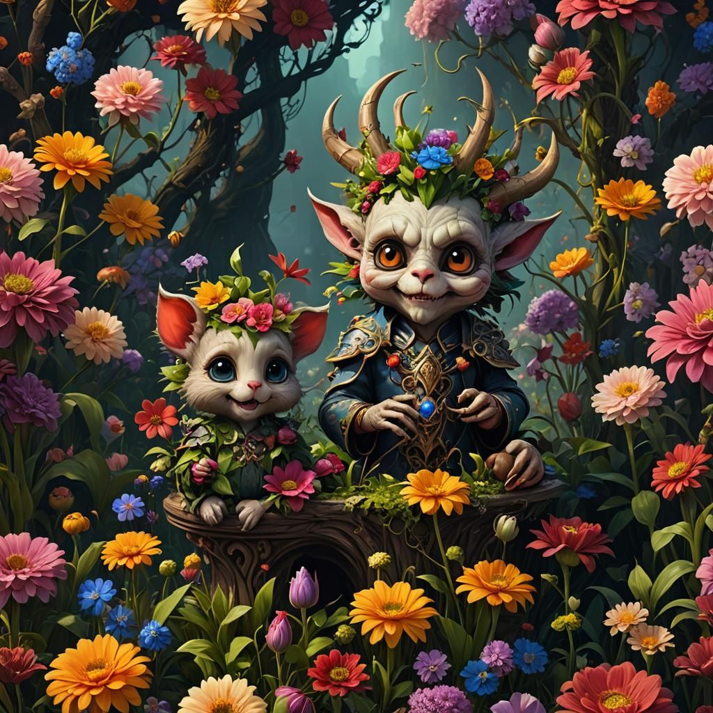 Adorable Supernatural God Plays with Flowers