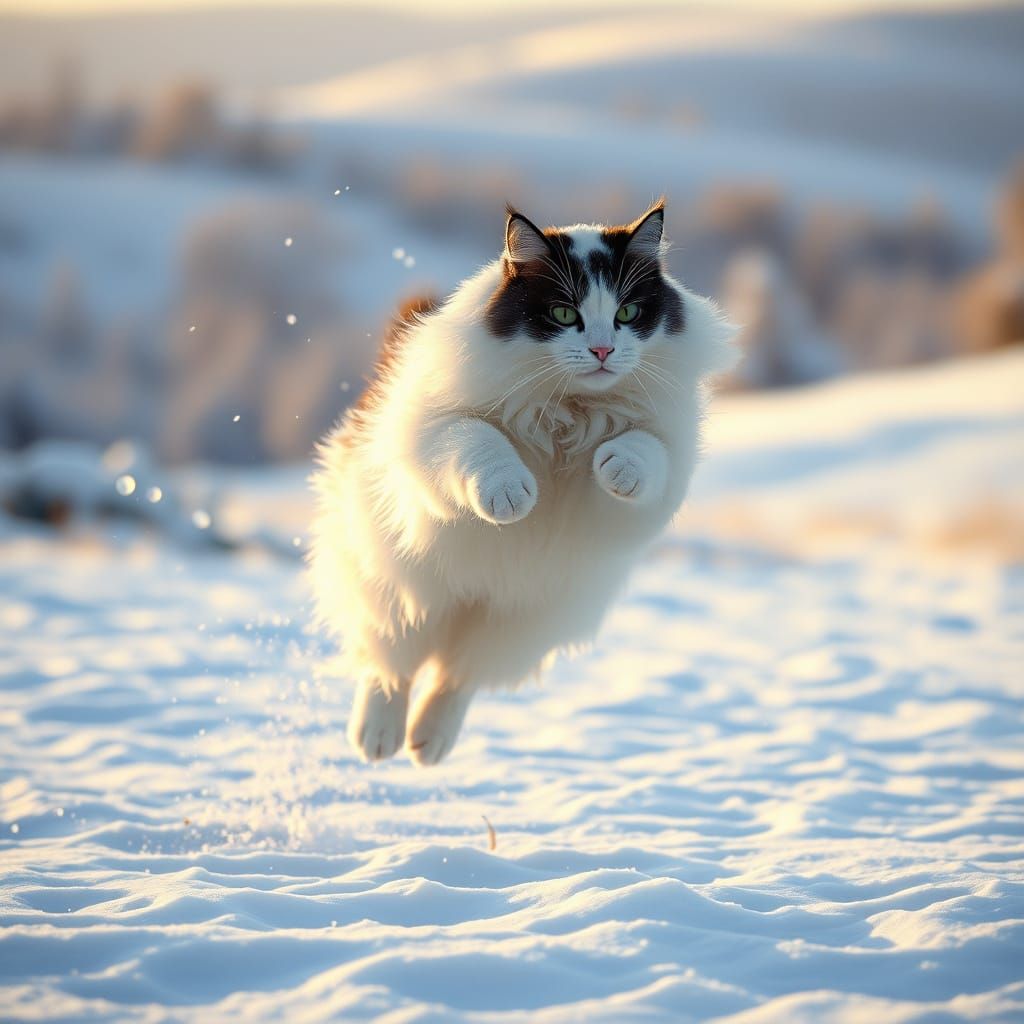 Majestic Cat Leaps Through Snow in Cinematic Style