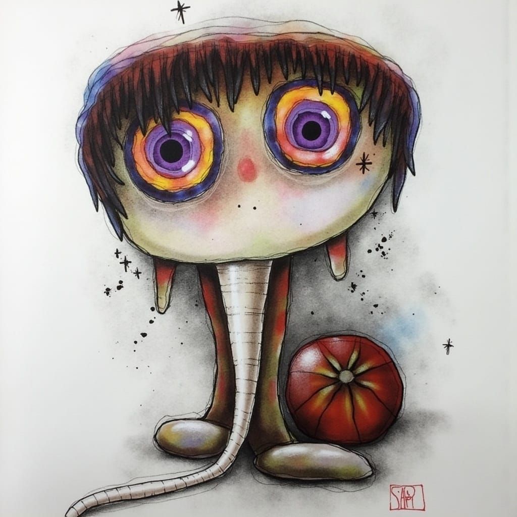 Tardigrade Chibi Waterhead Baby in Dreamlike Halloween Scene