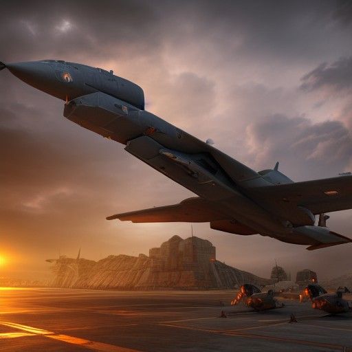 Military Aircraft Takeoff in Detailed Matte Painting