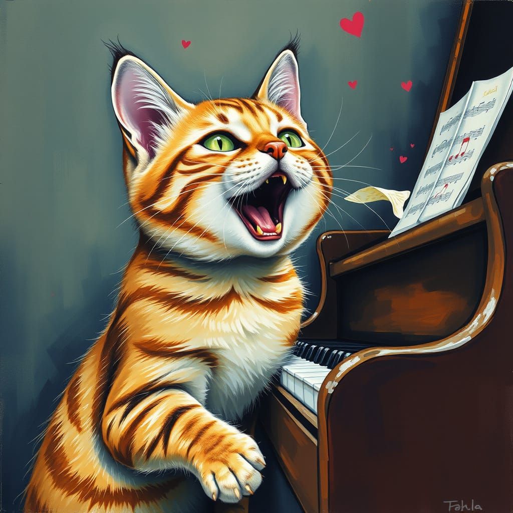 Singing Tabby Cat in Graffiti Street Art Style