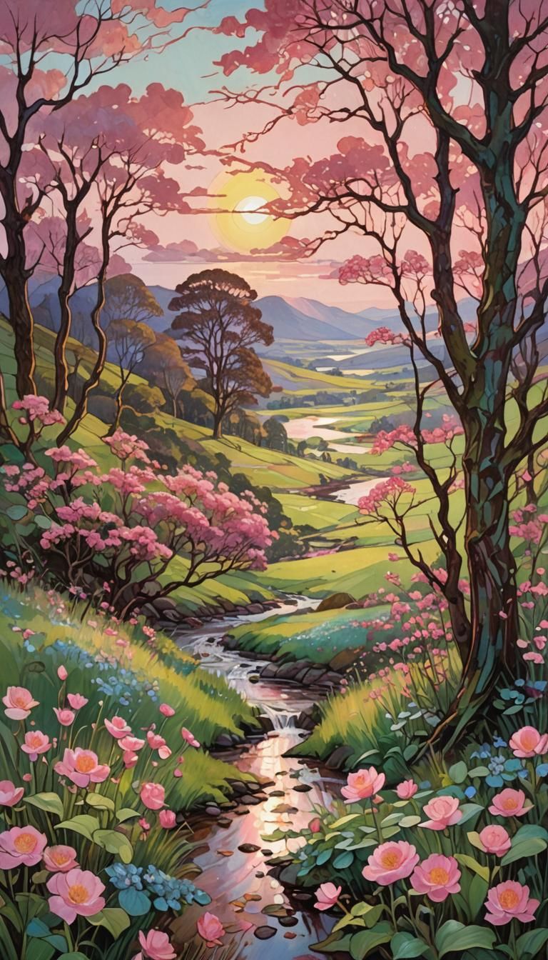Scottish Spring Landscape in Evening Light