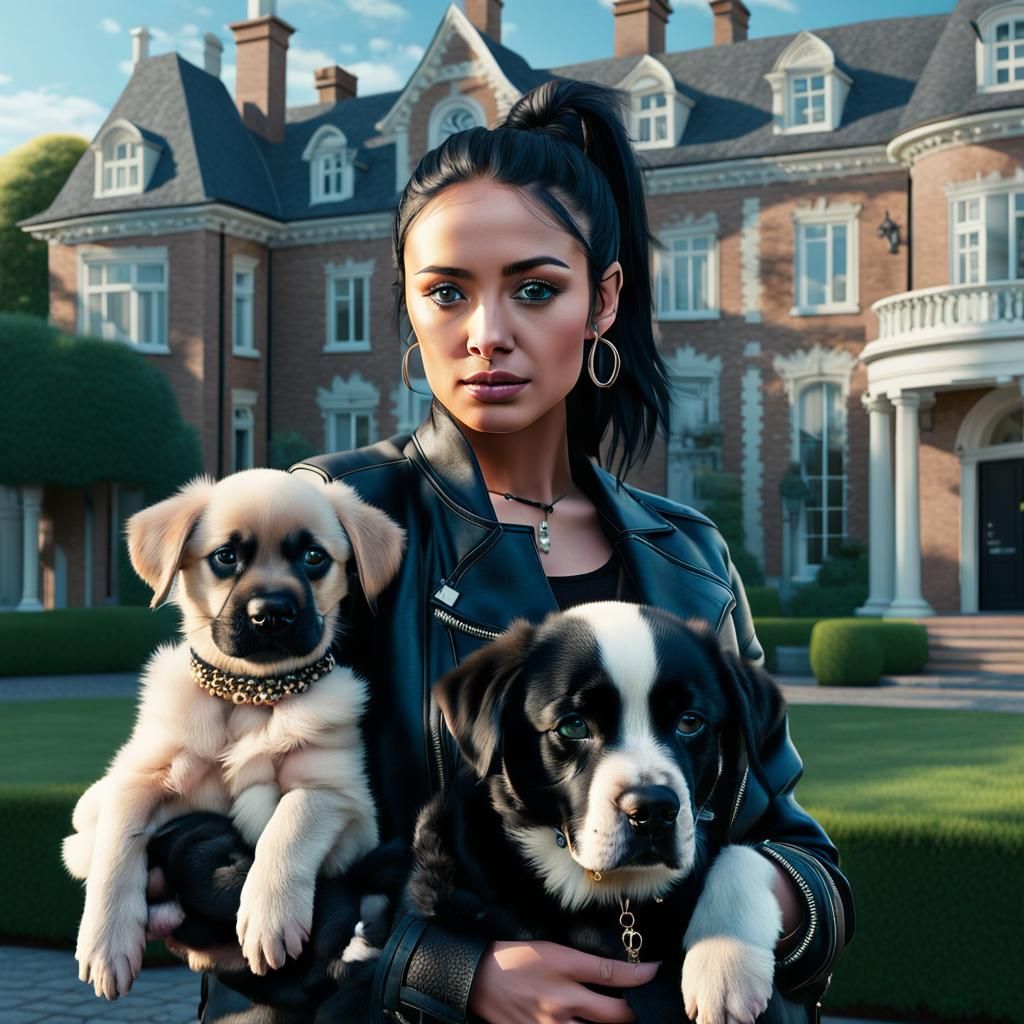 Teenage Girl with Puppy: Cinematic Digital Portrait