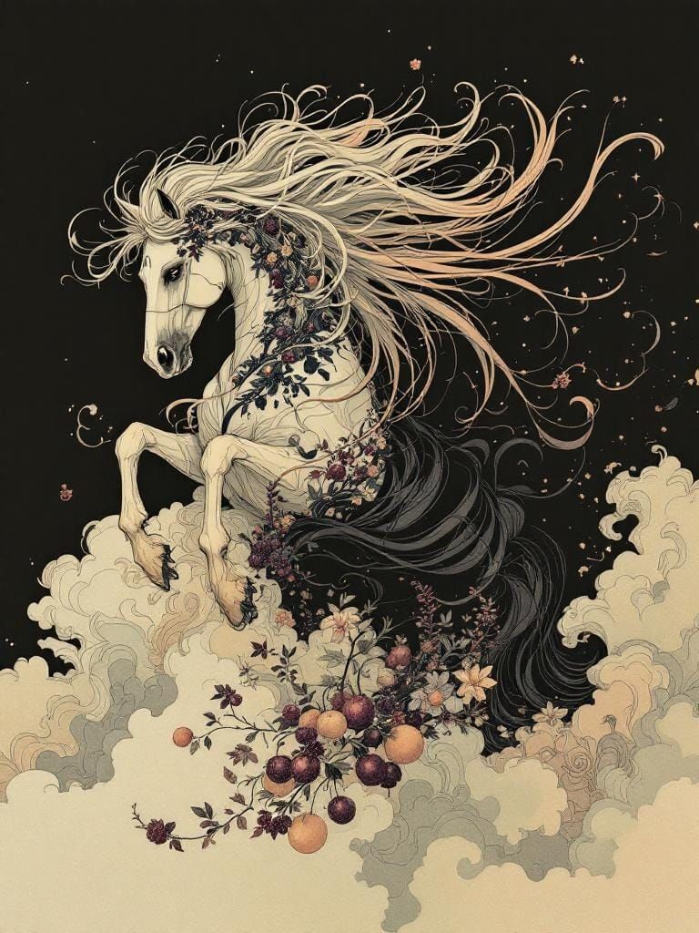 Horse Running Free in Victorian Gothic Style