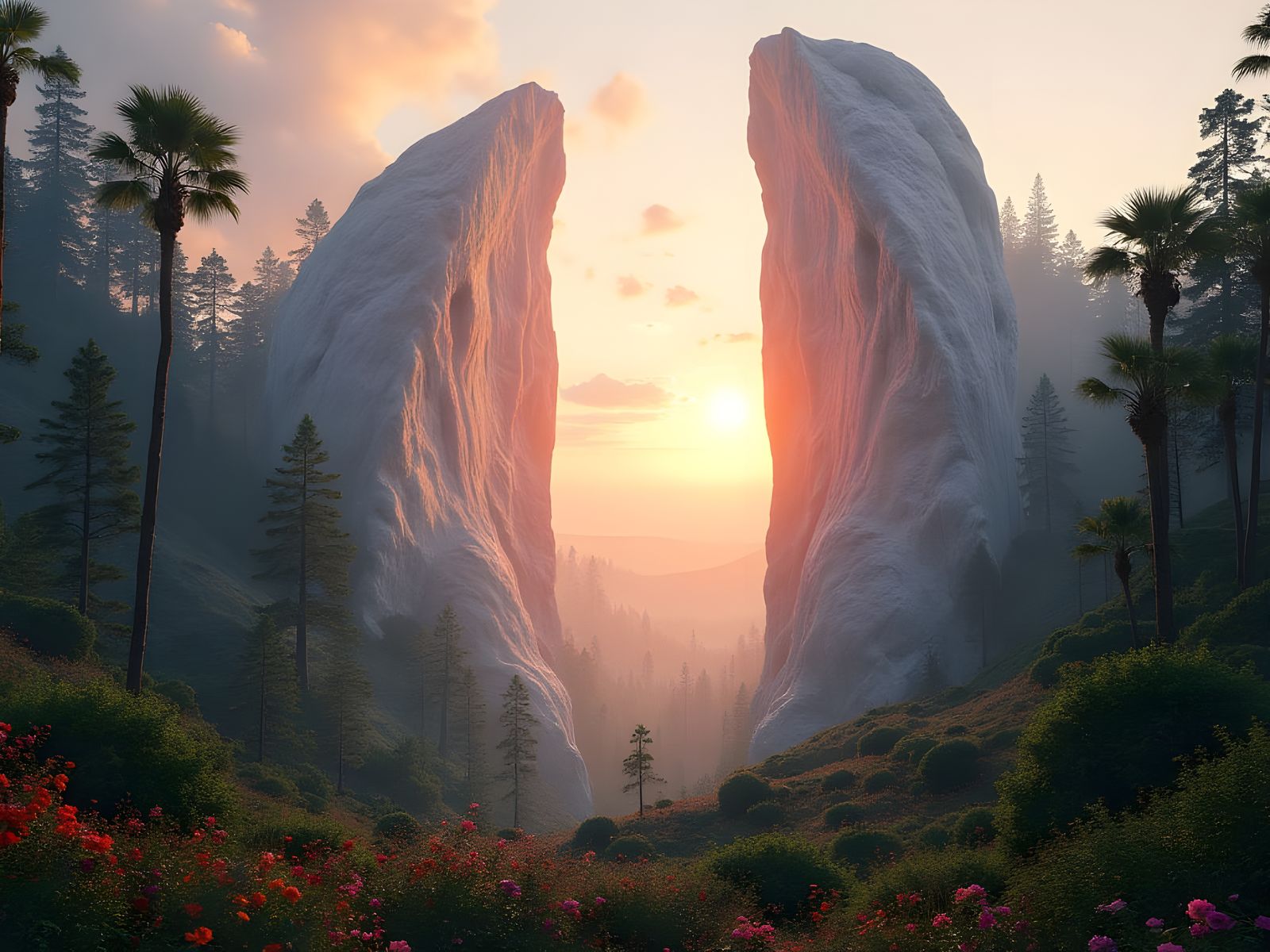 Ethereal Paradise Entrance in Hyperrealistic Style
