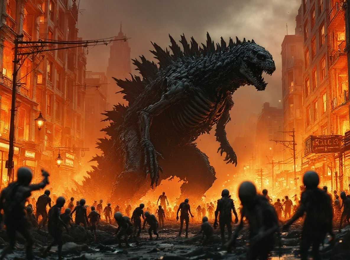Zombie Godzilla Skeleton in Ruined City