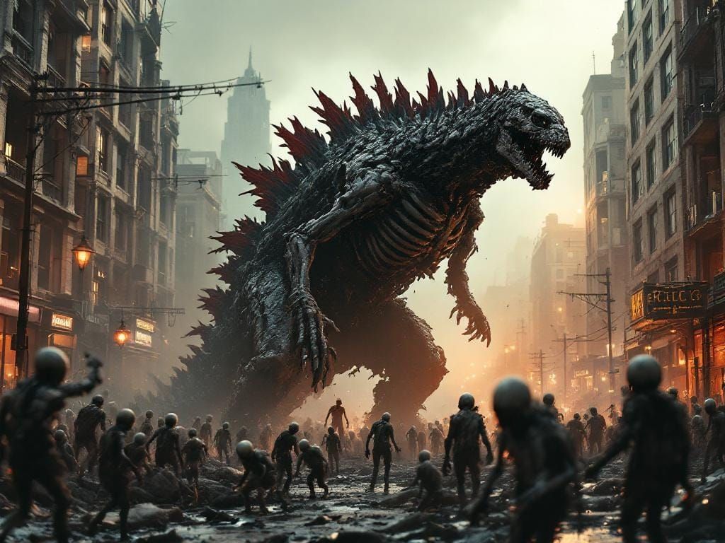 Zombie Godzilla Skeleton in Destroyed City