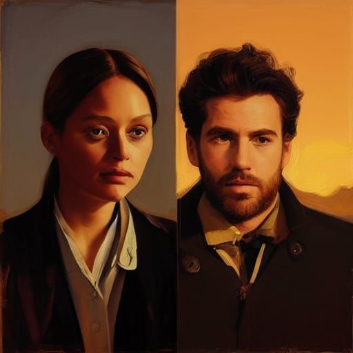 Spli screen. One man and one woman's face