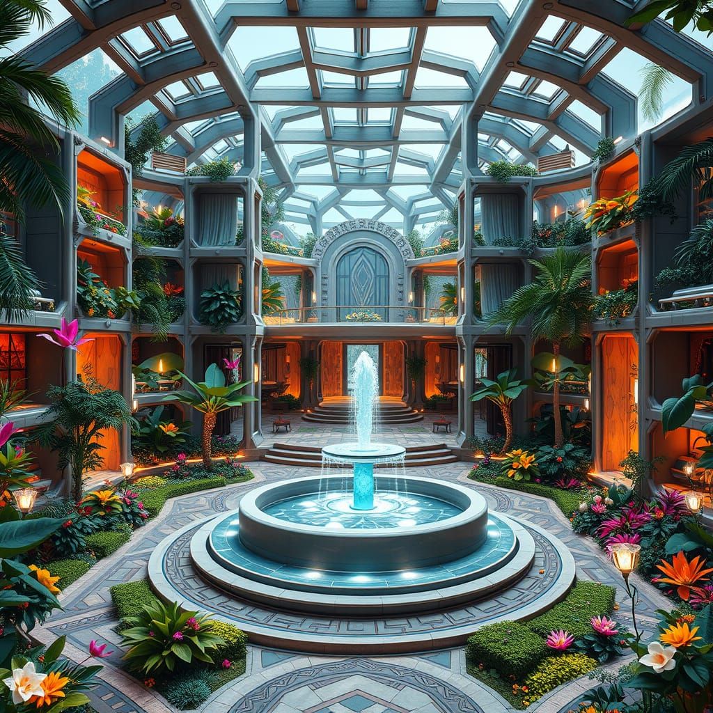 Majestic Futuristic Cube House Amidst Vibrant Lush Garden