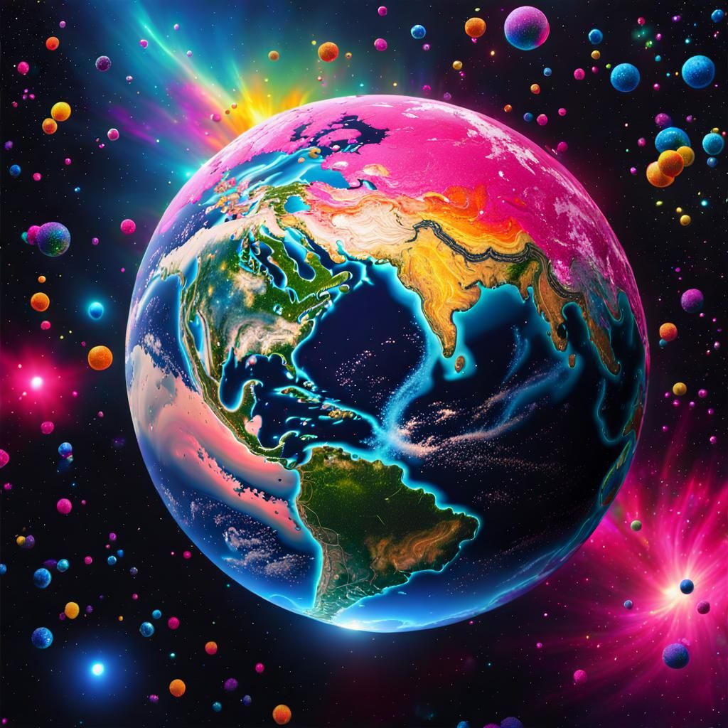 Sparkling Earth in Galaxy: Retro Graffiti Art