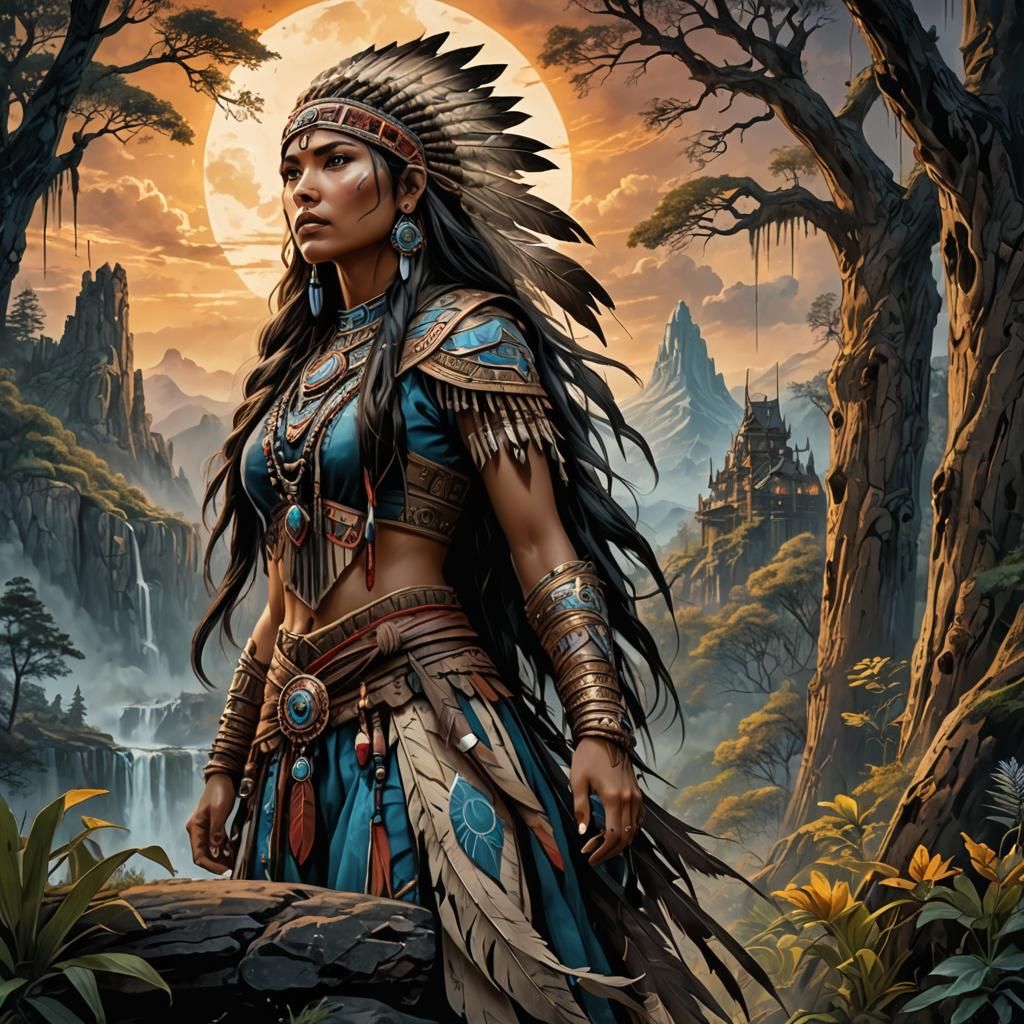 Native American Princess Fantasy Art in Detailed Matte Paint...