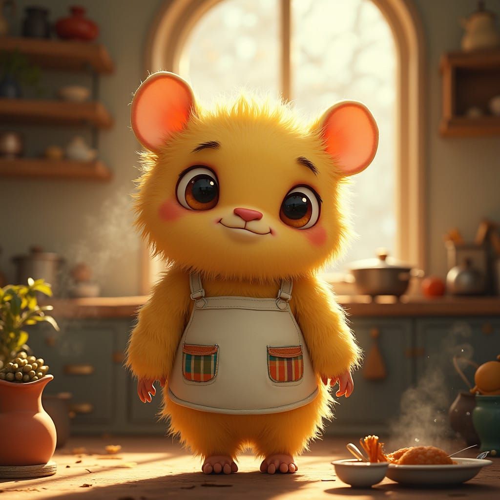 Cuddly Kitchen Monster in Whimsical Art Style