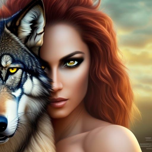 Hyperrealistic Wolf and Human Portrait in Unreal Engine