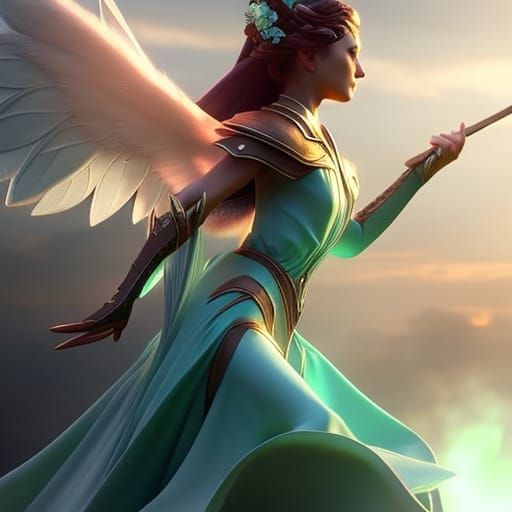 Ethereal Fairy with Opalescent Wings in Art Nouveau Style