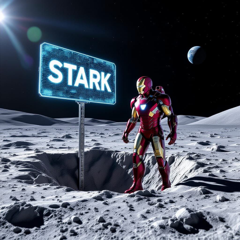 Nano Tech Iron Man Plants Stark Hologram on Moon