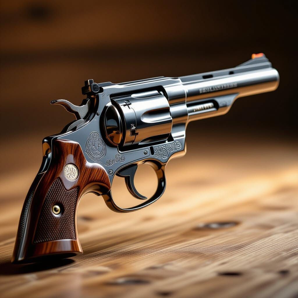Elegant Engraved Revolver with Chrome Barrel