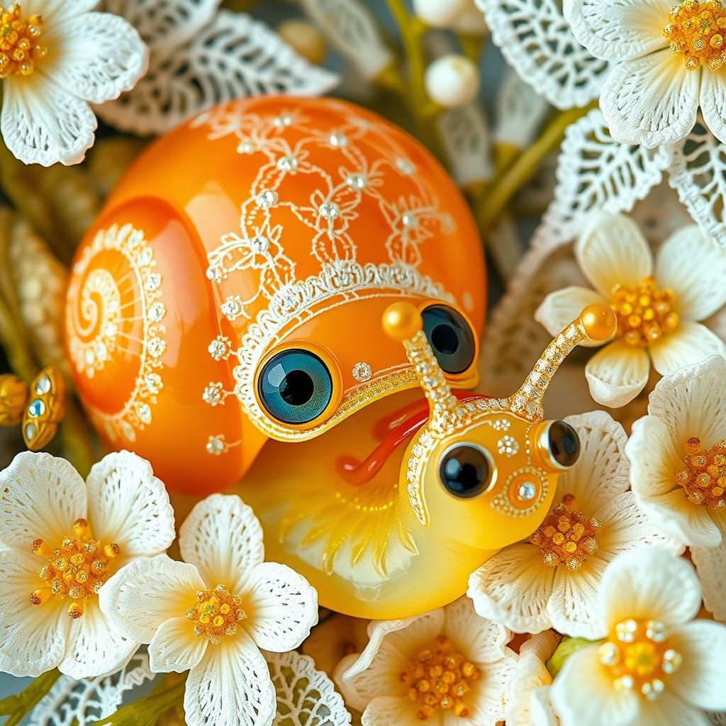 Glass and Lace Snail in Whimsical Fantasy Portrait