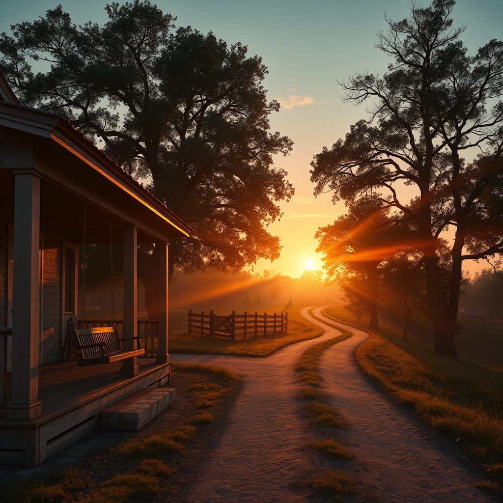 Sunset Alabama Countryside Scene in Futuristic Realism